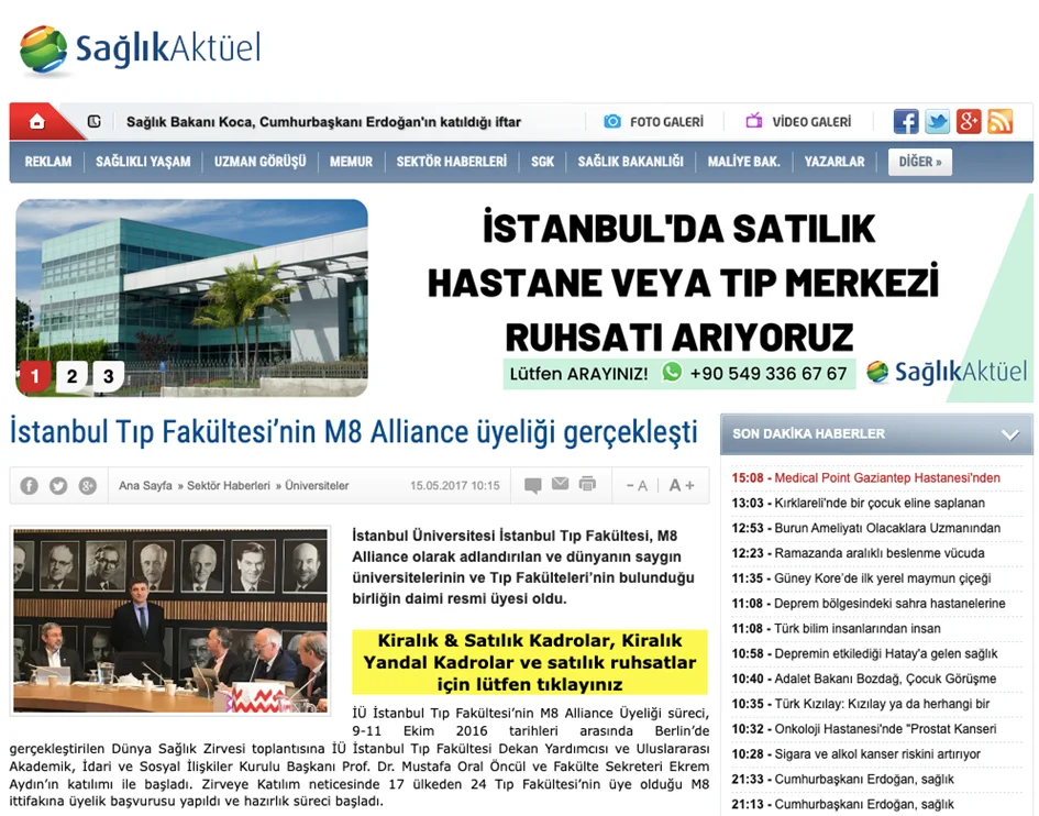 İstanbul Tıp Fakültesi'nin Dünya Sağlık Zirvesi M8 İttifakına Resmi Üyeliği